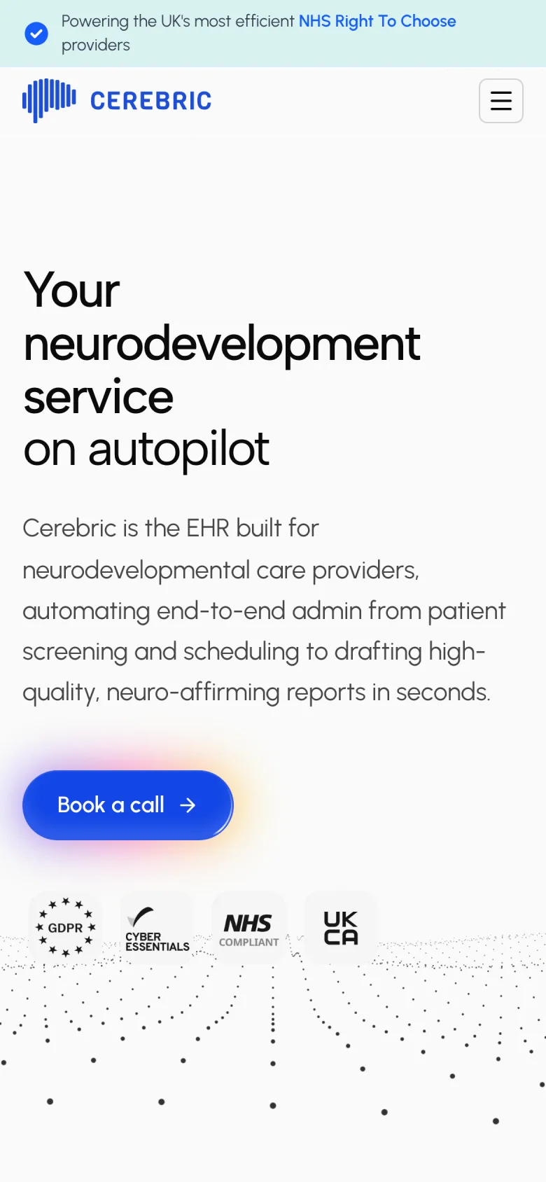 The Cerebric homepage on mobile